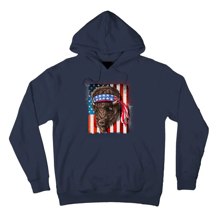 Funny Buffalo With American USA Flag Bandana Tall Hoodie