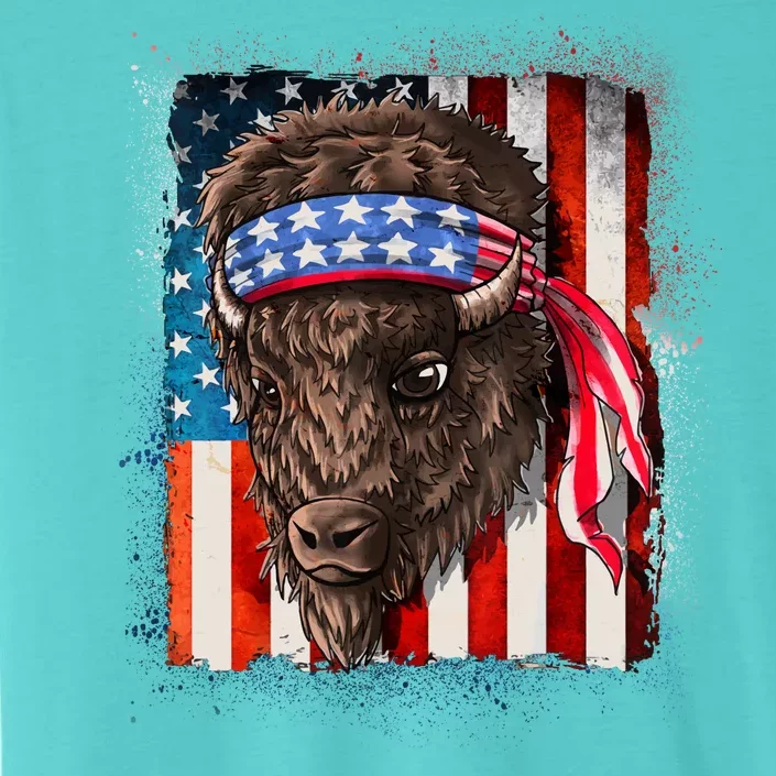 Funny Buffalo With American USA Flag Bandana ChromaSoft Performance T-Shirt