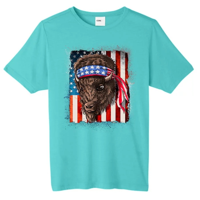 Funny Buffalo With American USA Flag Bandana ChromaSoft Performance T-Shirt