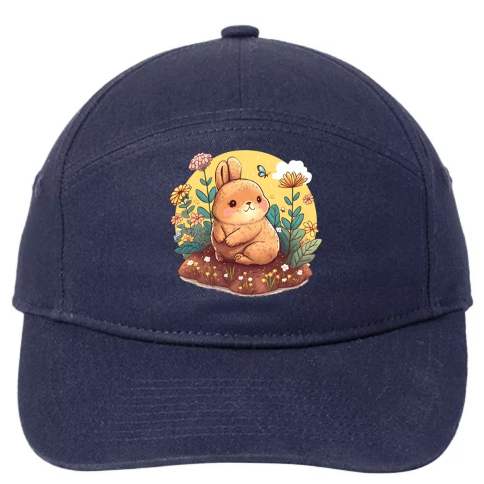 Funny Bunny With Flowers 7-Panel Snapback Hat