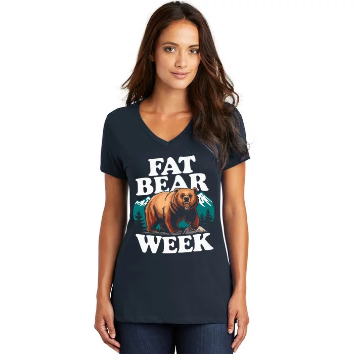 Fat Bear Week 2024 Grazer Animal Lover Alaska Katmai Nature Women's V-Neck T-Shirt