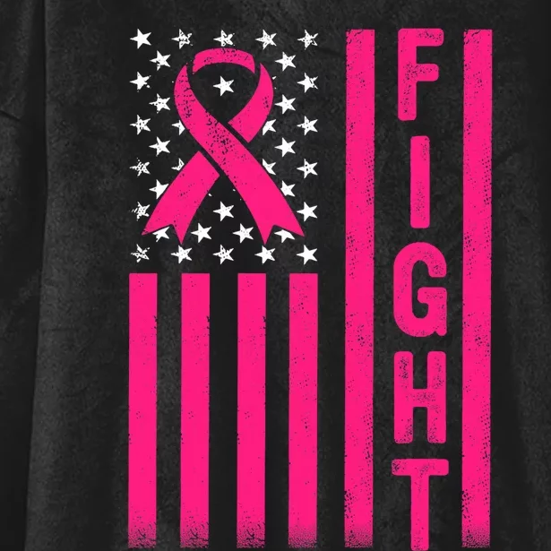 Fight Breast Warrior American Flag Breast Cancer Awareness Hooded Wearable Blanket