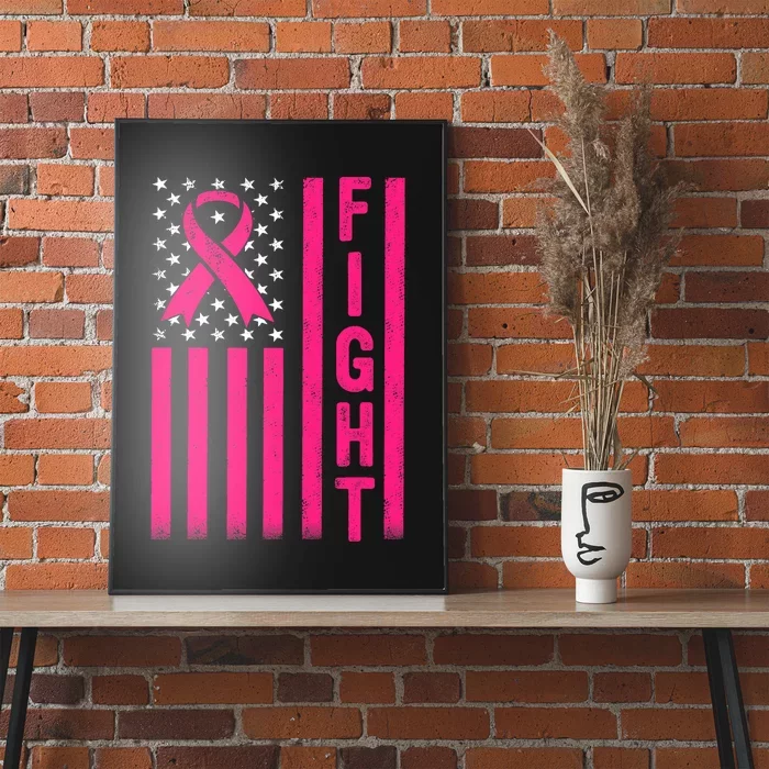 Fight Breast Warrior American Flag Breast Cancer Awareness Poster