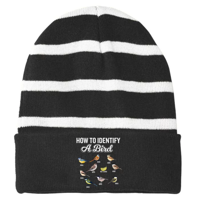 Funny Bird Watcher How To Identify A Bird Unique Birder Striped Beanie with Solid Band