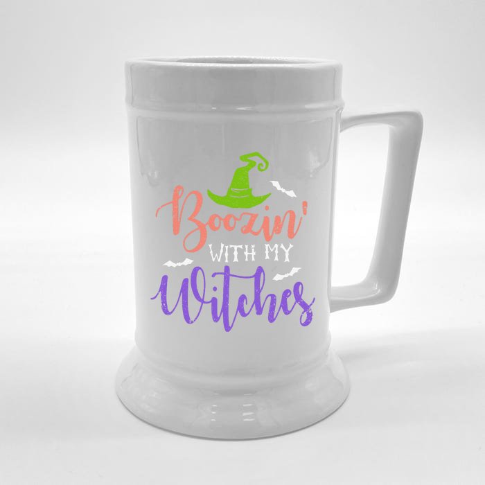 Funny Boozing With My Witches Halloween Cute Front & Back Beer Stein