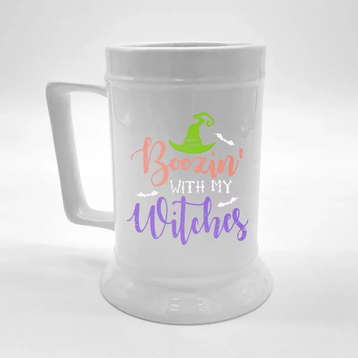 Funny Boozing With My Witches Halloween Cute Front & Back Beer Stein