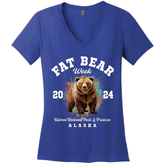 Fat Bear Week 2024 Katmai National Park And Preserve Alaska Women's V-Neck T-Shirt