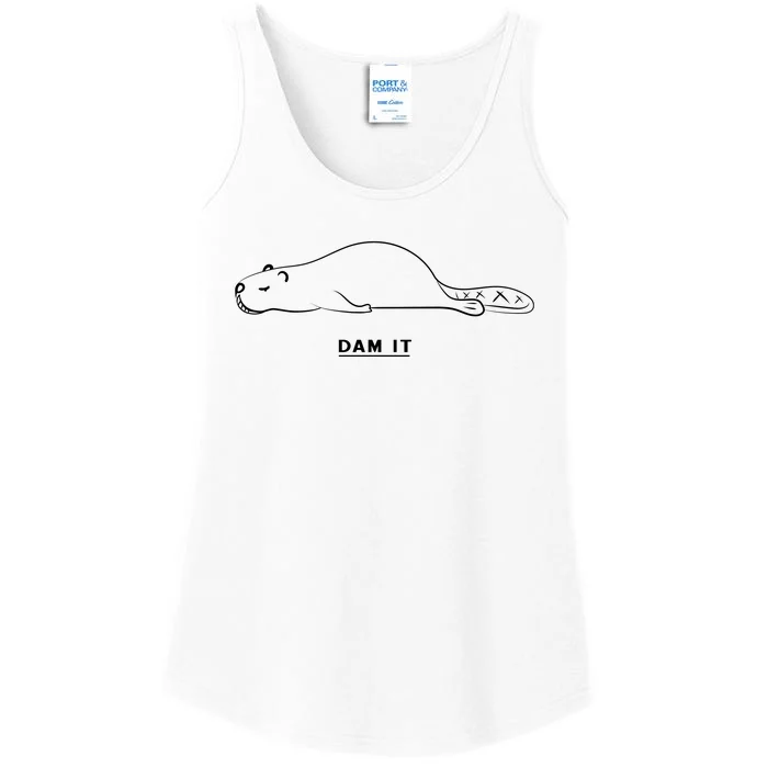 Funny Beaver Wildlife Pun Dam It Ladies Essential Tank