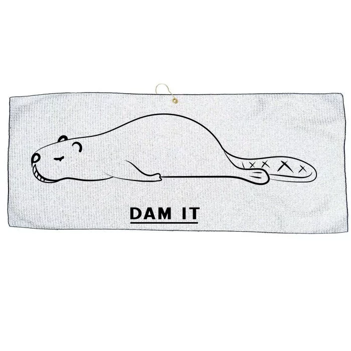 Funny Beaver Wildlife Pun Dam It Large Microfiber Waffle Golf Towel