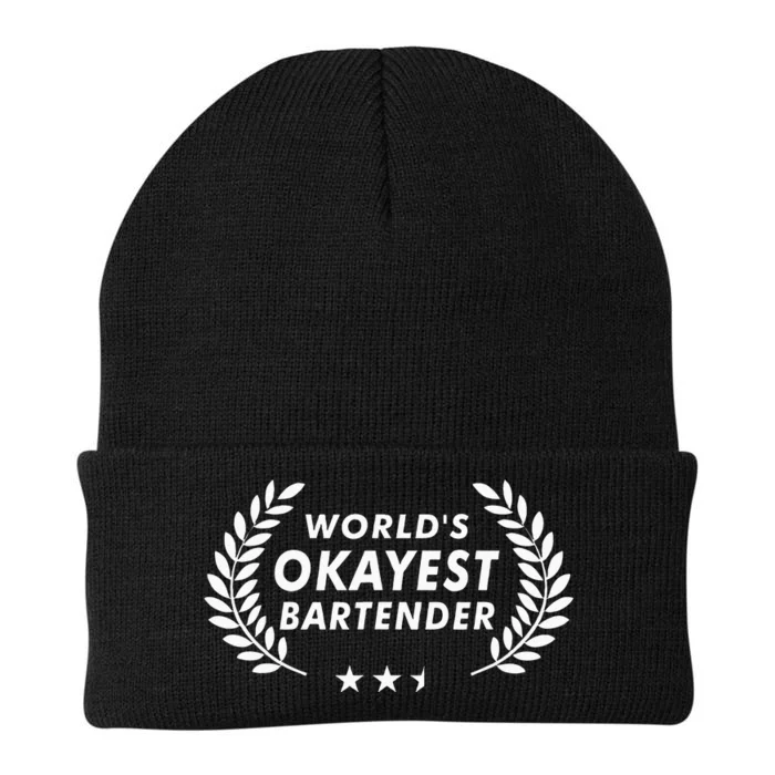 Funny Bartending Worlds Okayest Bartender Knit Cap Winter Beanie