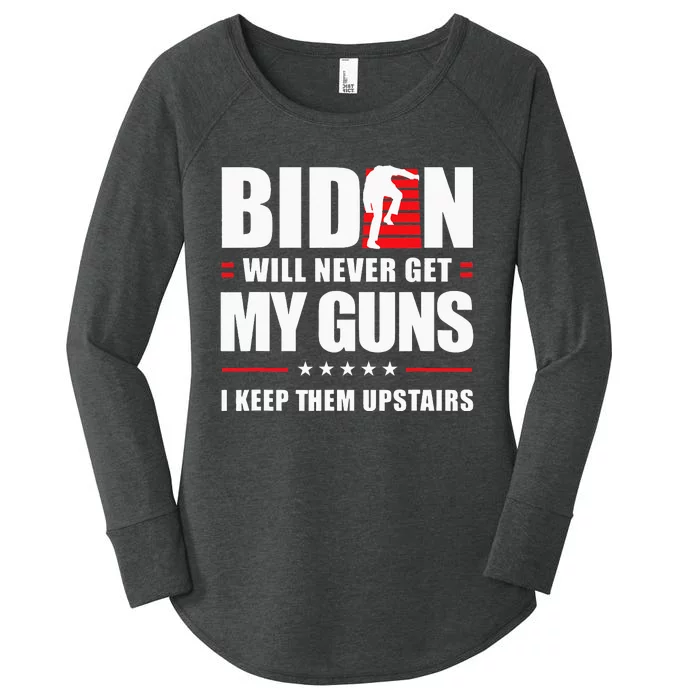 Funny Biden Will Never Get My Guns I keep them Upstairs Women's Perfect Tri Tunic Long Sleeve Shirt