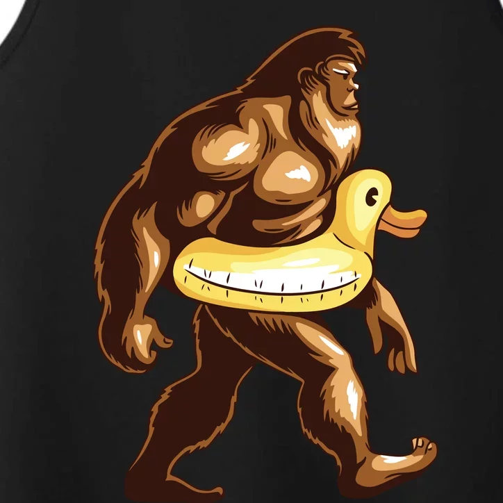 Funny Bigfoot Wearing Duck Floater Performance Tank