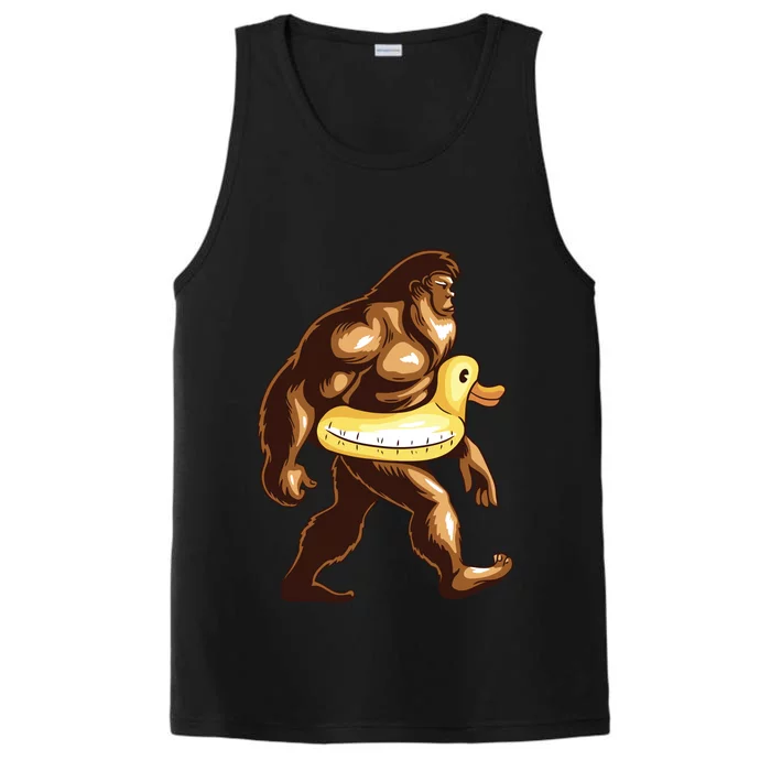 Funny Bigfoot Wearing Duck Floater Performance Tank