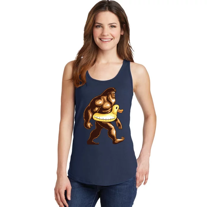 Funny Bigfoot Wearing Duck Floater Ladies Essential Tank