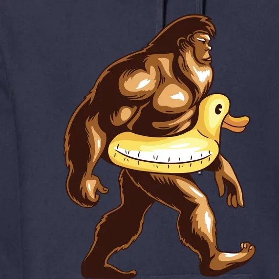 Funny Bigfoot Wearing Duck Floater Premium Hoodie