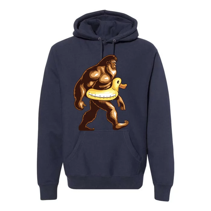 Funny Bigfoot Wearing Duck Floater Premium Hoodie