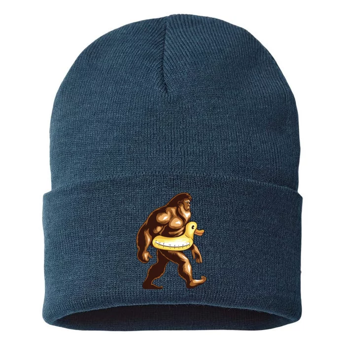 Funny Bigfoot Wearing Duck Floater Sustainable Knit Beanie