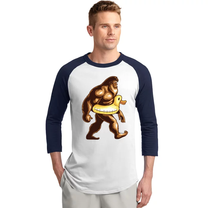 Funny Bigfoot Wearing Duck Floater Baseball Sleeve Shirt