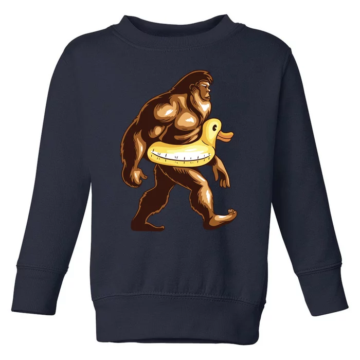 Funny Bigfoot Wearing Duck Floater Toddler Sweatshirt