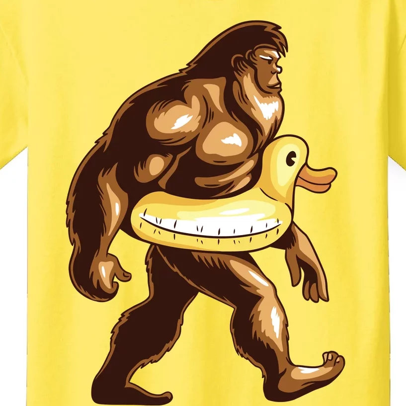 Funny Bigfoot Wearing Duck Floater Kids T-Shirt