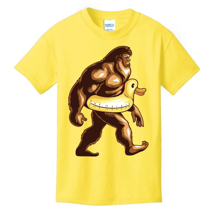 Funny Bigfoot Wearing Duck Floater Kids T-Shirt