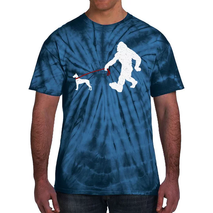 Funny Bigfoot Walking With Great Dane Dog Gifts Tie-Dye T-Shirt