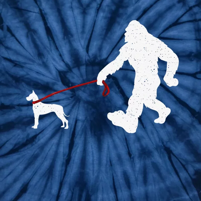 Funny Bigfoot Walking With Great Dane Dog Gifts Tie-Dye T-Shirt