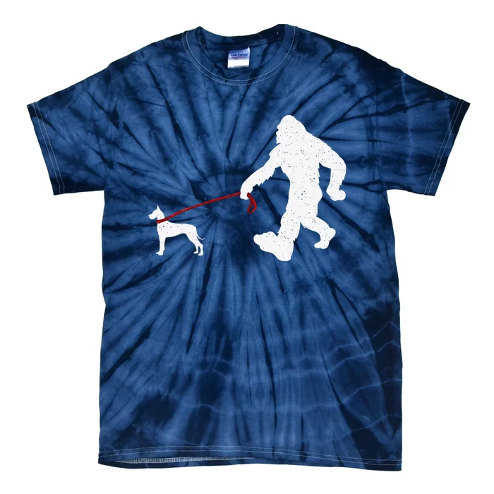 Funny Bigfoot Walking With Great Dane Dog Gifts Tie-Dye T-Shirt