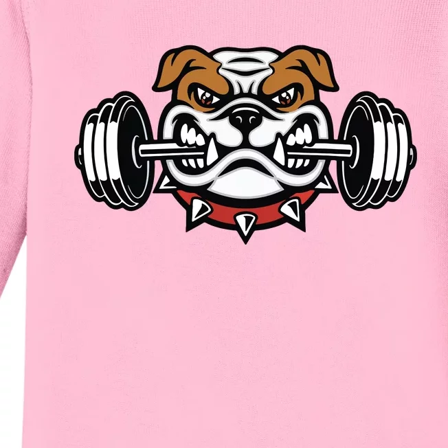 Funny Bulldog Weightlifting Fitness Gym Baby Long Sleeve Bodysuit