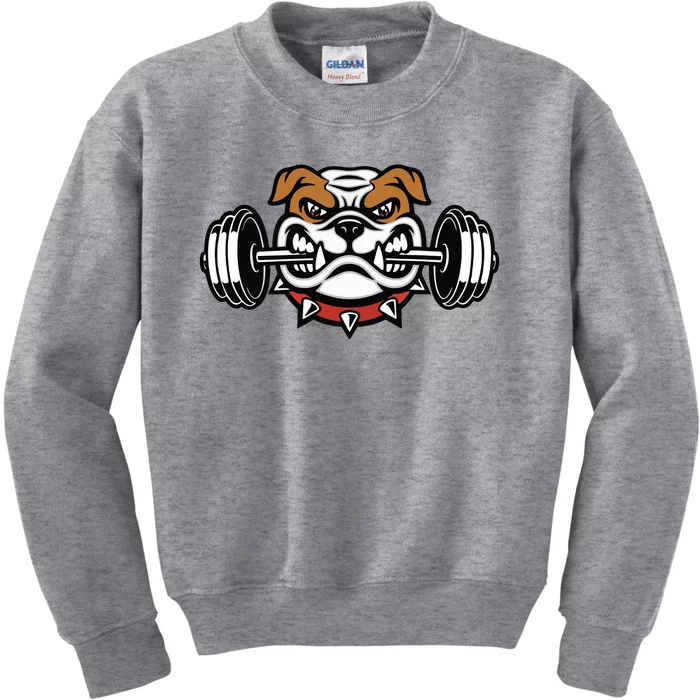 Funny Bulldog Weightlifting Fitness Gym Kids Sweatshirt