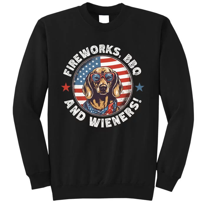 Fireworks BBQ & wieners Funny Weiner Dog July 4th Dachshund Tall Sweatshirt