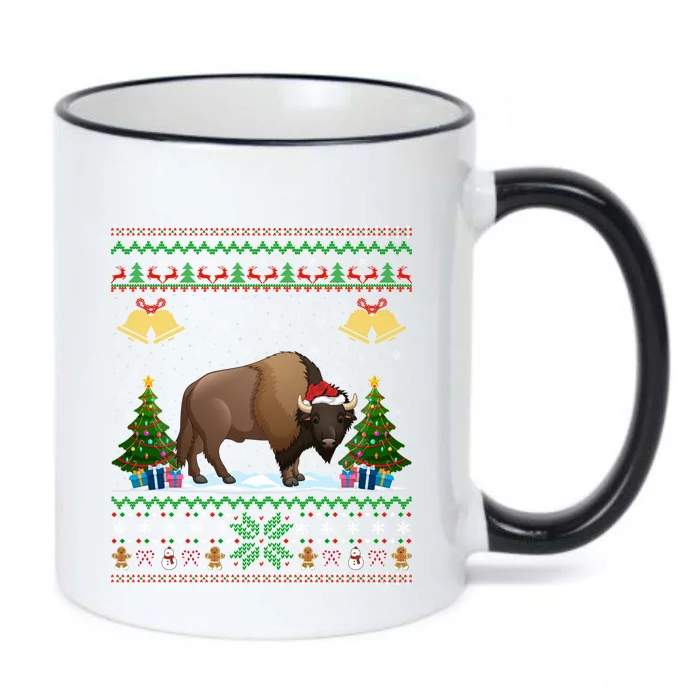 Funny Bison Xmas Gift Santa Hat Ugly Bison Christmas Cute Gift Black Color Changing Mug