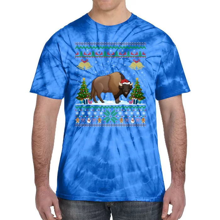 Funny Bison Xmas Gift Santa Hat Ugly Bison Christmas Cute Gift Tie-Dye T-Shirt