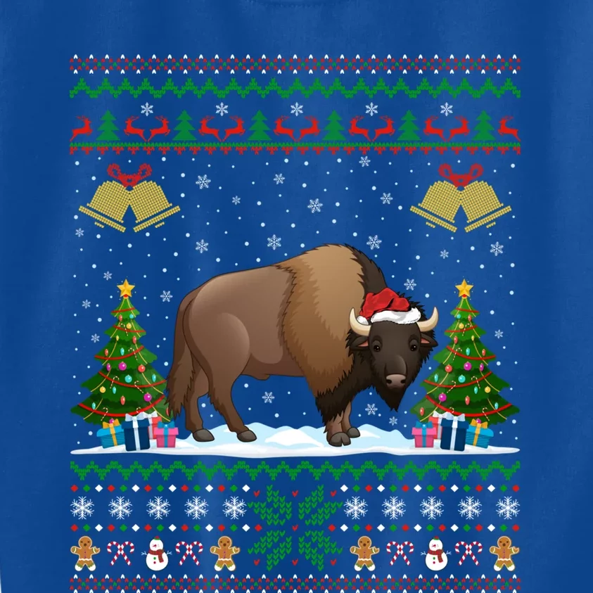 Funny Bison Xmas Gift Santa Hat Ugly Bison Christmas Cute Gift Kids Sweatshirt