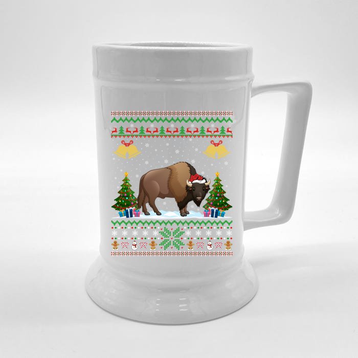 Funny Bison Xmas Gift Santa Hat Ugly Bison Christmas Cute Gift Front & Back Beer Stein