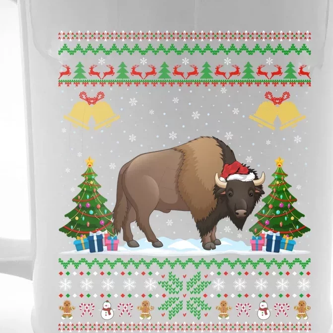 Funny Bison Xmas Gift Santa Hat Ugly Bison Christmas Cute Gift Front & Back Beer Stein