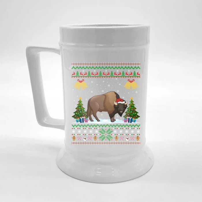 Funny Bison Xmas Gift Santa Hat Ugly Bison Christmas Cute Gift Front & Back Beer Stein