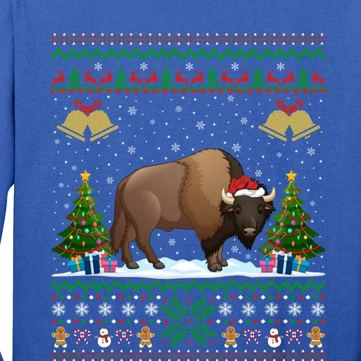 Funny Bison Xmas Gift Santa Hat Ugly Bison Christmas Gift Long Sleeve Shirt