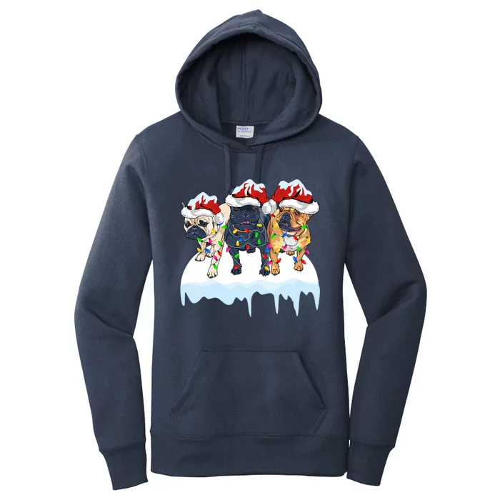 Funny Bulldog Xmas Gift Santa Hat French Bulldog Christmas Gift Women's Pullover Hoodie