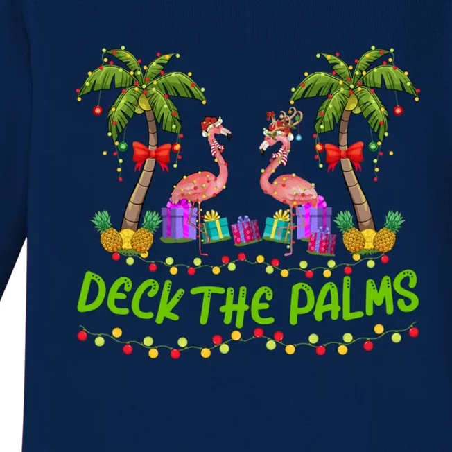 Flamingo Bird Xmas Lights Deck The Palm Flamingo Christmas Cool Gift Baby Long Sleeve Bodysuit