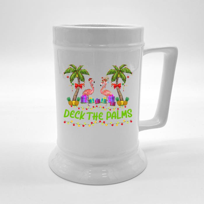 Flamingo Bird Xmas Lights Deck The Palm Flamingo Christmas Cool Gift Front & Back Beer Stein