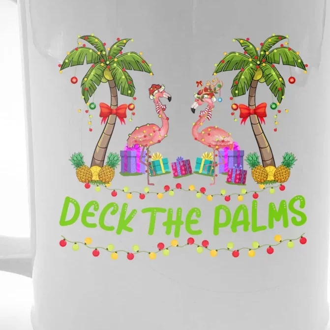 Flamingo Bird Xmas Lights Deck The Palm Flamingo Christmas Cool Gift Front & Back Beer Stein