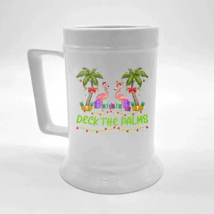 Flamingo Bird Xmas Lights Deck The Palm Flamingo Christmas Cool Gift Front & Back Beer Stein