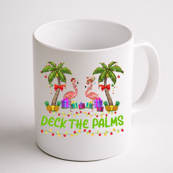 Flamingo Bird Xmas Lights Deck The Palm Flamingo Christmas Cool Gift Front & Back Coffee Mug