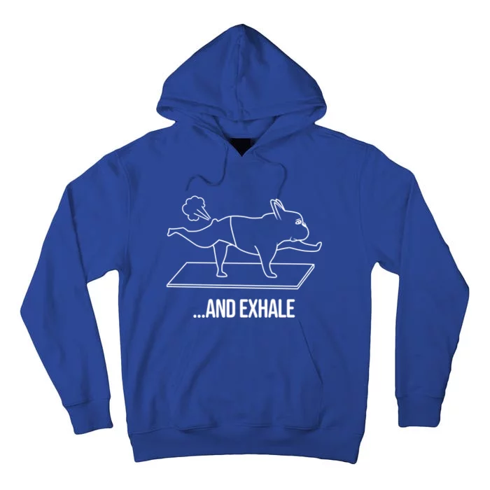 French Bulldog Yoga And Exhale Dog Lovers Funny Frenchie Gift Tall Hoodie