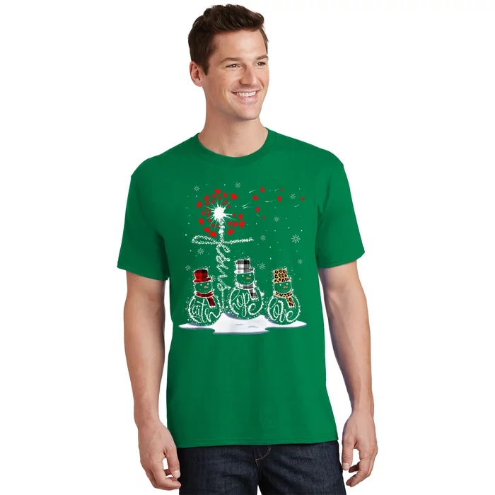 Funny Christmas 2024 Faith Hope Love Snowman Christian Cross T-Shirt