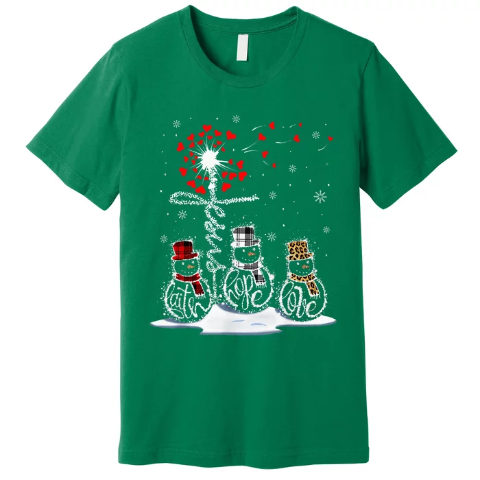 Funny Christmas 2024 Faith Hope Love Snowman Christian Cross Premium T-Shirt