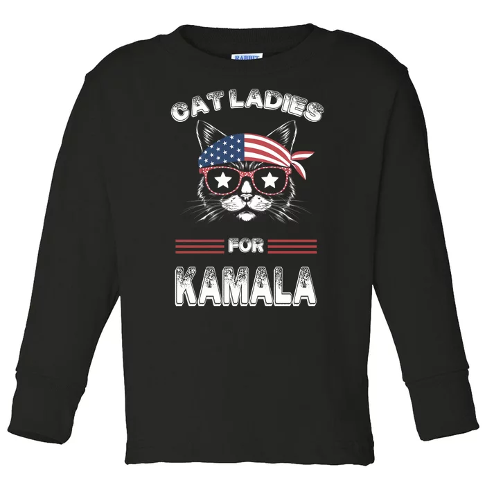 Funny Cat 2024 President Kamalaharris Toddler Long Sleeve Shirt