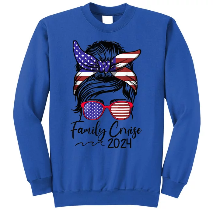 Family Cruise 2024 Matching Messy Bun Cruise Squad Shirt Tall Sweatshirt