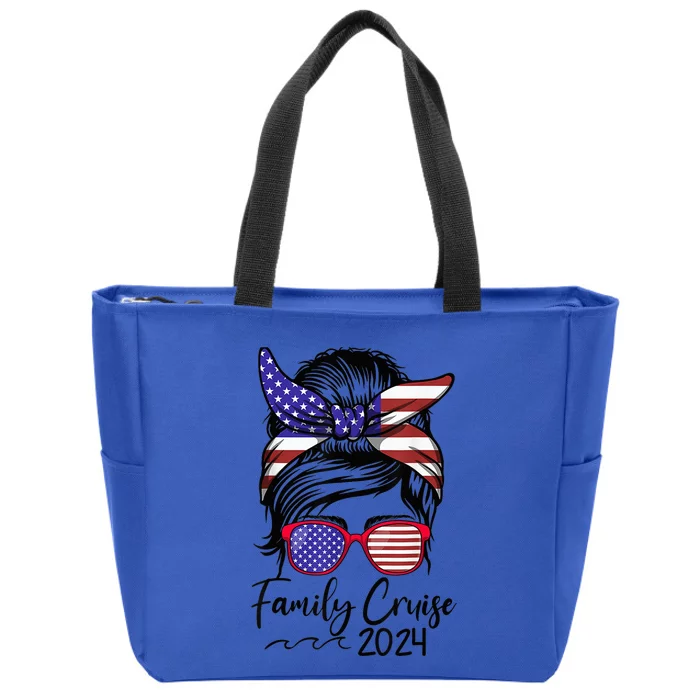 Family Cruise 2024 Matching Messy Bun Cruise Squad Shirt Zip Tote Bag